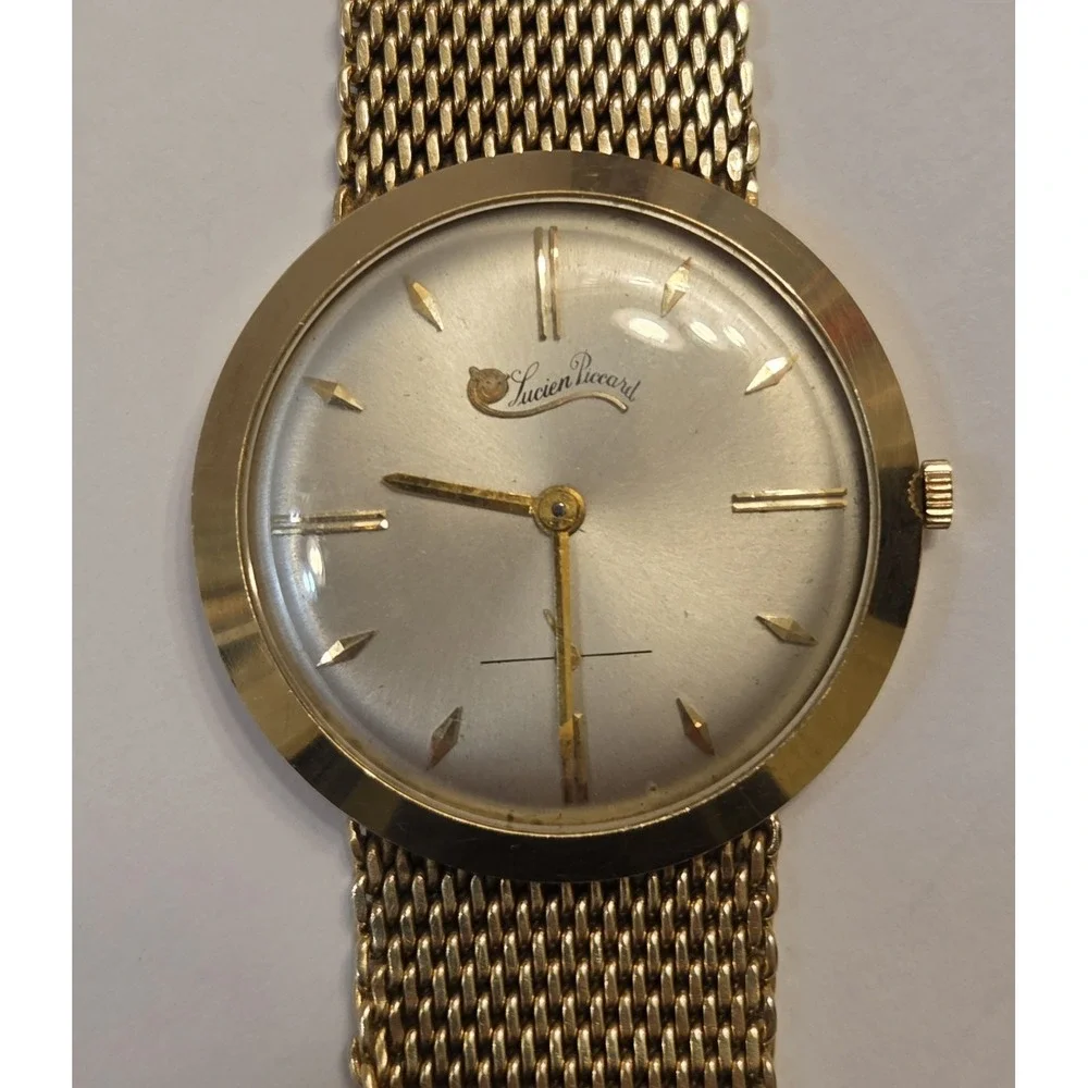 Vintage Lucien Piccard Solid 14k Gold Men's 33mm Manual Watch & Band